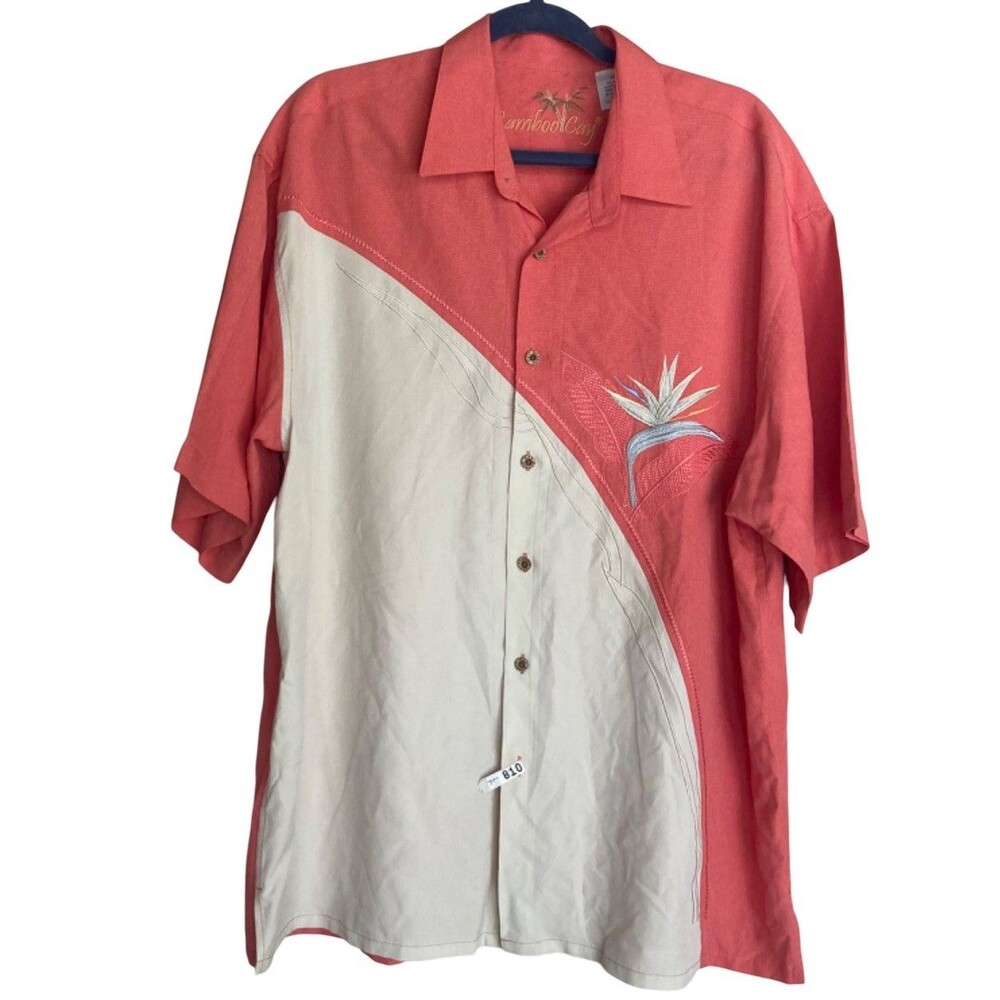 Bamboo Cay Vintage Y2K Resort Bird Of Paradise Embroidered Shirt Modal Blend XL
